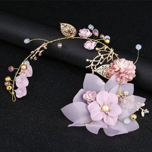 Unique Light Purple Flowers Design Women Fairy Style Wedding Hair Accessory - Picture 3 of 5